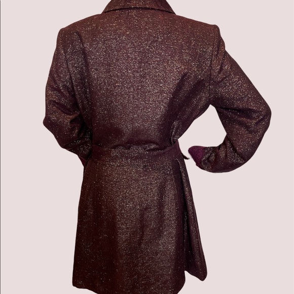 Bisou Bisou Chic Sparkly Plum Lace Tie Belt Jacket Trench Dress Coat Size 14 VGC - Picture 5 of 6